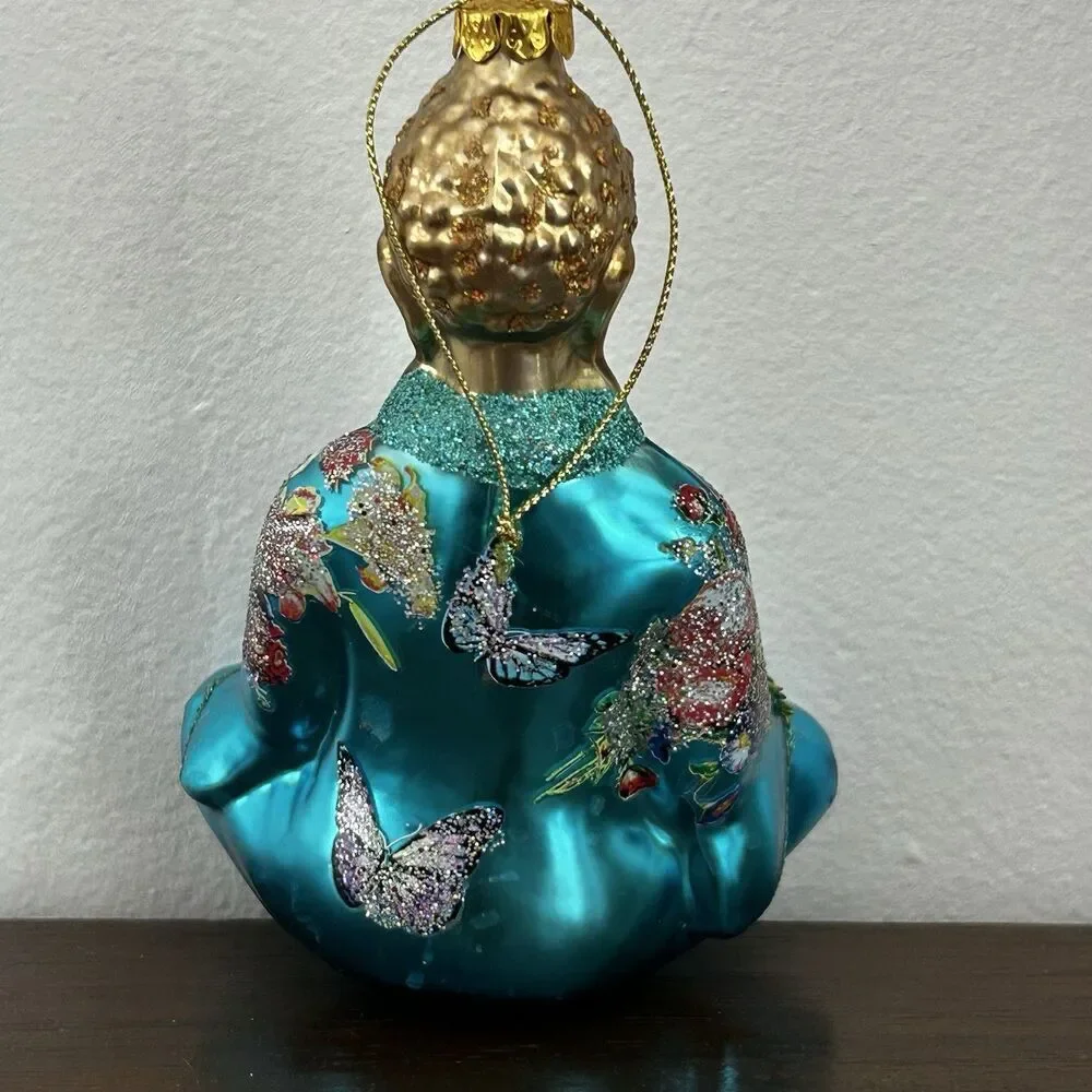 New Kurt Adler Glass Ornament Zen Buddha India Yoga Thailand Asia Peace